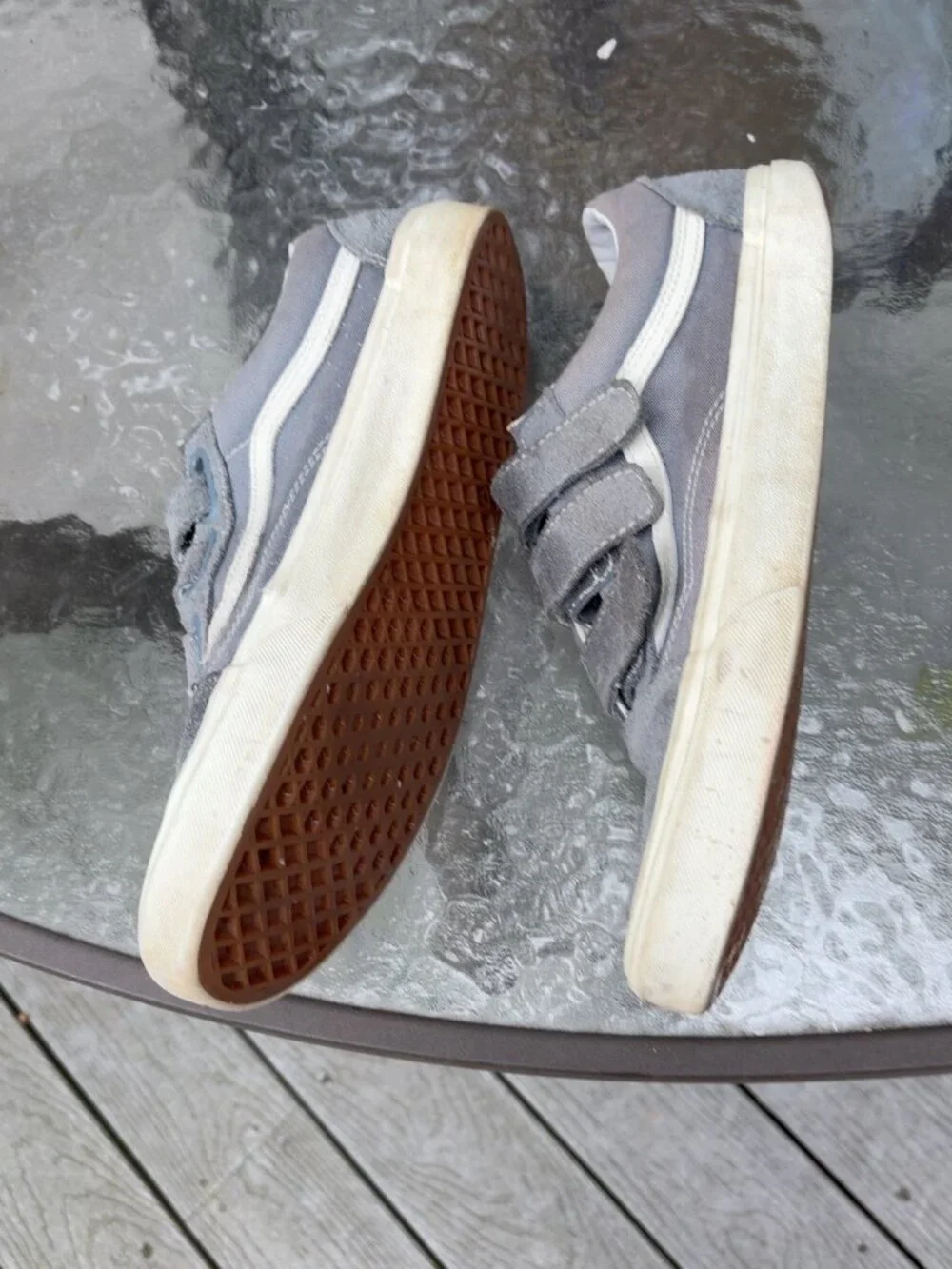 Vans Old Skool V Blue Gray Triple Velcro Sneakers Men’s 10 Women’s 11.5